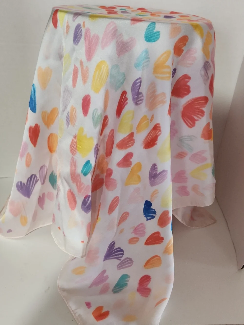 Colorful Heart Print Silk Scarf